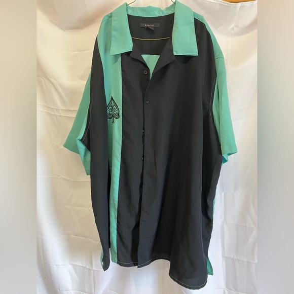Men's Black and Teal Casual Button-Down Shirt - Picture 1 of 4